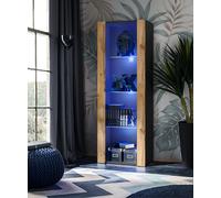 NOUVEAU komodee Tivoli Vitrine, Blanc Noir Chêne Bois, Étagères en verre, LED