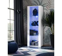 NOUVEAU komodee Tivoli Vitrine, Blanc Noir Chêne Bois, Étagères en verre, LED