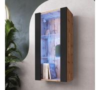 NOUVEAU komodee Vitrine Suspendue Tivoli 100, Noir Blanc Chêne Wotan, LED Option