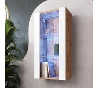 NOUVEAU komodee Vitrine Suspendue Tivoli 100, Noir Blanc Chêne Wotan, LED Option
