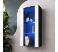 Komodee Vitrine Suspendue Tivoli, Blanc Noir, Largeur 50 cm x Hauteur 100 cm x Profondeur 29 cm, LED Bleues, pour Salon, Chambre