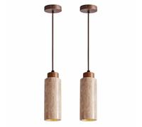 Nouveau Lustre Commercial Moderne à Long Tube Suspendu pour Maison, hôtel, Hall avec Abat-Jour en Pierre, Rustique, cylindrique, Pierre Suspendue, Design Unique pour îlot de cuisin
