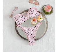 Nouveau maillot de bain à la mode pour femmes, élégant style Y2K mignon. Ensemble bikini 2 pièces avec base rose et pois noirs, motif rétro à pois, contraste classique noir et blanc. Top brassière tor