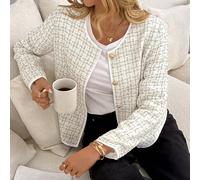 Nouveau manteau décontracté élégant à manches longues en tweed avec sequins pour femmes, pour l'automne et l'hiver. Convient pour le travail, les déplacements, le style "Old Money", le Nouvel An, Than