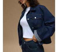 Nouveau manteau en jean d'hiver pour femmes, col rabattu, bleu foncé délavé, décontracté, style , boutons, manches longues. Vêtements pour le Nouvel An, le Nouvel An et le style Y2K L,M,S,XSUnicoloreJ