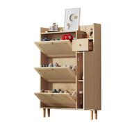 Nouveau meuble à chaussures en bois en rotin épaissi et design moderne - pour entrées étroites - 3 portes et 1 tiroir - avec