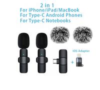 Nouveau Microphone Lavalier Sans Fil Portable Audio Vidéo Enregistrement Mini Microphone Pour Iphone Android Pc Caméra Téléphone De Jeu En Direct.Adaptateur 2In1Typec-Iosadapter.