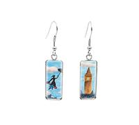 Nouveau mode célèbre paysage urbain tour Eiffel Paris Londres paysage dessin artisanat bijoux rectangle poisson crochet boucles d'oreilles peint à la main art magique