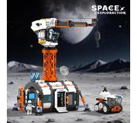 Nouveau modèle de blocs de construction 2026 : Base de grue lunaire et véhicule de transport, ensemble cadeau jouet astronaute pour station spatiale lunaire LL001