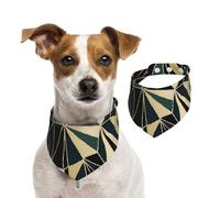 Nouveau Motif géométrique Art déco Vert émeraude et Or,Bandanas pour Chien, écharpe en Coton, Bavoirs réglables pour Animaux de Compagnie,M