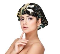 Nouveau motif géométrique Art déco vert émeraude et or,Bonnet de nuit en satin pour adulte - Bonnet de nuit élastique pour femme, couvre-cheveux de nuit