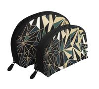 Nouveau Motif géométrique Art déco Vert émeraude et Or, Trousse de Maquillage Coquille Femme Petit Porte-Monnaie Trousse de Toilette Trousse à cosmétiques 2 pièces