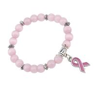 NOUVEAU NATURAL ROSE Quartz Bracelet Cancer du sein Conscience Ribbon Pendant Charm Bracelets Bangles Fashion Bijoux mignons Accessoires Trends Créatif Créative Gift for Women and Men
