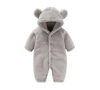 Nouveau-Né BéBé Dessin Animé Barboteuse Combinaison de Neige Manteau D'Hiver Polaire Combinaison à Capuche Salopette Polaire pour Bébé Enfant VêTements de Nuit Avec Oreilles (Grey 01, 6-9 Months)