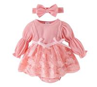 Nouveau-né bébé Fille Barboteuse Robe Enfants Floral à Manches Longues froncé Combinaison à Volants Body Bandeau Ensemble Infantile Automne Mignon Princesse Robe 3 pièces/A