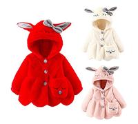 Nouveau-né Bébé Fille Cadeaux Filles Garder Chaud Épaissir Bébé Dessin Animé Manteau+Sac Veste à Capuche Lapin Hiver Filles Manteau et veste Bébé Fille Vestes (Red, 6-12 Months)