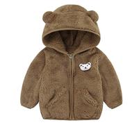 Nouveau-né Bébé Fille Veste Oreilles d'ours Capuche Vêtements d'extérieur Fermeture éclair Manteau d'hiver chaud Quel coût l'amour, café, 12-18 mois