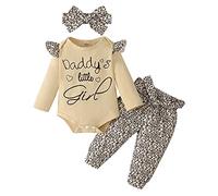 Nouveau-né bébé filles vêtements léopard ensembles Daddys petite fille barboteuse combinaison à manches longues + pantalon léopard + tenue bandeau Beige 100 12-18 mois