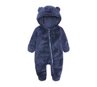 Nouveau-Né BéBé GarçOns Filles Combinaison Capuche Polaire Barboteuses Manches Longues Fermeture éClair Body VêTements D'ExtéRieur Tenues Bleu 0-3 Mois