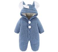 Nouveau-né Bébé Hiver Capuche Combinaisons Polaire Barboteuses Bouton Pression Jumpsuit à Pieds Combinaison de Neige Dessin Animé Manteau Ensembles Bleu 9-12 Mois