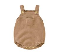 Nouveau-né infantile bébé tricot barboteuse coton sans manches garçon fille pull solide vêtements bébé body (Khaki, 9-12 Months)
