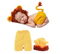 Nouveau-né Laine Costume Animal Forme Jaune Petit Lion Doux À La Main Crochet Bébé Chapeau Photographie Props Fixé pour 0-12 Mois