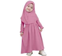 Nouveau-né Robe de Prière Musulmane Abaya pour Bébé Fille, Enfants en Bas âge Manches Longues Robe Maxi Islamique Kaftan avec Hijab Ensemble Moyen Orient Arabe Dubai Robe Mauve 2-3 Ans