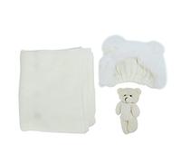 Nouveau-né Wrap Tenue de photographie pour bébé Doux pour la peau Chapeau de bébé Ensemble de poupée ours pour nouveau-nés garçons filles 0 1 mois Tissu tricoté en coton 39x180 cm (chapeau + écharpe