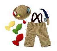 Nouveau-nés Mode Thème de la Pêche Tricots Photo Props Set Respirant Sangle Pantalon & Chapeau Accessoires de Pêche pour Bébé