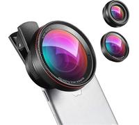(Nouveau) Objectif d'appareil photo pour téléphone, objectif super grand angle 0,6x, objectif macro 15x, kit d'objectifs 2 en 1 à clipser pour iPhone et autres smartphones