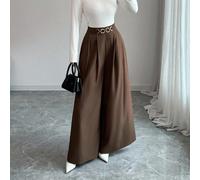 Nouveau pantalon à jambes larges pour femmes avec taille haute, fermeture éclair latérale, décoration de boutons. Élégant et décontracté pour un port quotidien, printemps/automne L,M,S,XL,XXLUnicolore