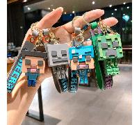 Nouveau porte-clés créatif Minecraft 3D Sandbox Game, porte-clés de couple pendentif de sac 6,5,4,1,3,Kaki,bleu,vert,gris,rose,6 pièces,rouge,Croix Verte,bleu de deuxième générationFer