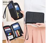 Nouveau portefeuille RFID anti-magnétique, sac à fermeture éclair pour passeport, sac de rangement pour certificat, sac de rangement pour billets, portefeuille multifonction grande capacité, sac de vo