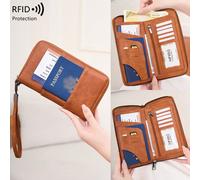 Nouveau portefeuille vintage avec blocage RFID, sac à fermeture éclair pour passeport, sac pour certificat, sac de rangement pour billets, portefeuille multifonction pour passeport de grande capacité,