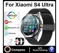 Nouveau pour Xiaomi S4 Ultra Sports de plein air montre intelligente hommes 1.53 pouces AMOLED NFC GPS boussole fréquence cardiaque étanche BT appel Smartwatch,Ceinture en Maille Noire 2A