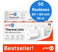 NOUVEAU: print24 Rouleaux Thermiques 80x80x12mm 90m, PEFC, Epson, IBM etc x50