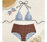 Nouveau printemps/été Vacances à la plage Mignon Bikini Short Fille, Triangle Cup, Imprimé Pois, Bleu Brumeux, Marron, Blanc, Ensemble de maillots de bain multicolores pour femmes Maillots de bain Poi