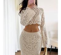 Nouveau Pull Ajouré à Col Rond Personnalisé Pour Femmes, Style Européen, Esprit Vacances, Printemps/Été L,M,SUnicoloreÉtoffe