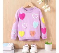 Nouveau pull mignon à col rond en fausse cachemire avec cœur, style européen automne-hiver 2024 pour jeune fille. Pull tricoté. 6Y,7Y,4Y,5YGéométrique,CœurLaine peignée