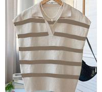 Nouveau pull sans manches tricoté à rayures vintage et contrastées, col châle, décontracté et ample, pour les déplacements, nouveau style pour la nouvelle année L,M,SÉtoffe