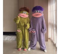 Nouveau pyjama combinaison monstre à grande bouche, mignon et amusant, en polaire corail épaisse, vêtements d'intérieur pour couples, hommes et femmes, pyjama de dessin animé d'automne 3