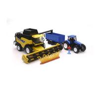Nouveau Ray 1/32 Nouveaux Hollandais Combine, Tracteur Et Chariot À Grain 05765