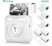 Nouveau Résolution - PeriPage A6 Mini Imprimante thermique HD 304DPI BT Fonction photo AR avec 7 rouleaux de papier thermique Blanc