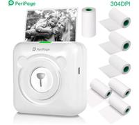 Nouveau Résolution - PeriPage A6 Mini Imprimante thermique HD 304DPI BT Fonction photo AR avec 7 rouleaux de papier thermique Blan