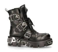 NOUVEAU ROCK 407-S1 Bottes Croisées Argent Cuir Noir Gothique Punk Motard