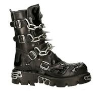 Nouveau Rock Bottes En Cuir Noir Pour Homme Skull Flame Reactor M.727-S1
