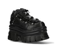 Nouveau Rock M-106-C178 Bottes À Talons Chunky Noires En Cuir Métallique
