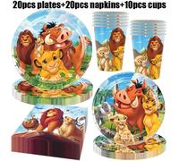 Nouveau Roi Lion Décoration D'anniversaire Le Roi Lion Simba Joyeux Anniversaire Assiette Tasse Serviettes Nappe Vaisselle Fournitures De Fête Décor-As Picture-50pcs Set