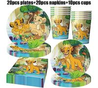 Nouveau Roi Lion Décoration D'anniversaire Le Roi Lion Simba Joyeux Anniversaire Assiette Tasse Serviettes Nappe Vaisselle Fournitures De Fête Décor-As Picture-50pcs Set