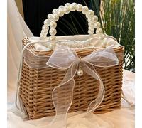 Nouveau sac à main carré en perles avec cordon à ruban de vigne de mariage, panier en paille tressé avec nœud papillon, cadeau MulticoloreRotin